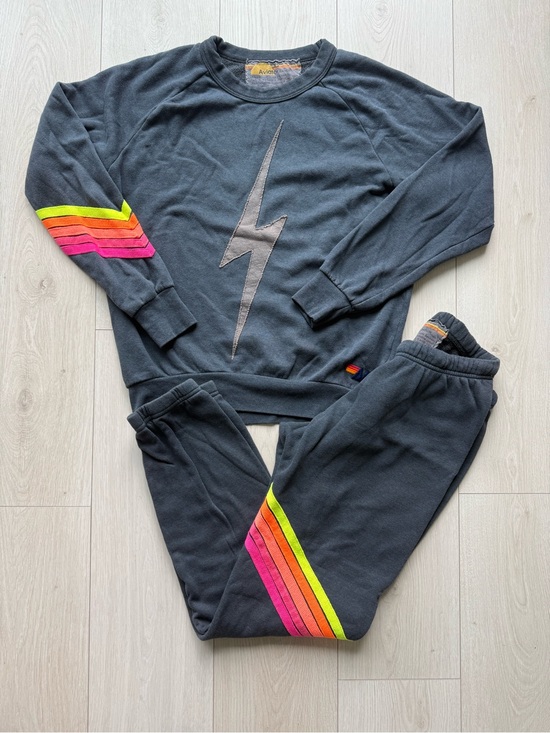 Aviator Nation Tops - Aviator Nation Blue Charcoal Lightning Sweatpants - Neon Stripe XS/S